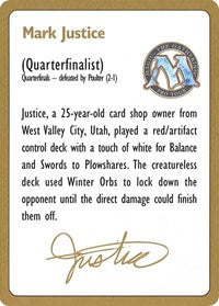 1996 Mark Justice Biography Card [World Championship Decks] For Cheap